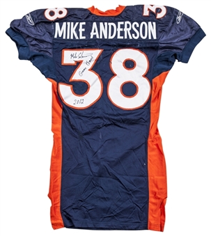 2002 Mike Anderson Game Used and Signed/Inscribed Denver Broncos Blue Jersey (Anderson LOA)